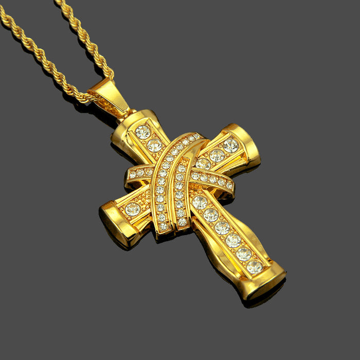 Fashion Hip Hop Diamond Necklace Pendant Jewelry Cross Twist Chain 30"