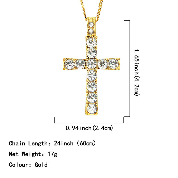 Fashion Hip Hop Diamond Necklace Pendant Jewelry Cross Miami Cuban Chain 24"