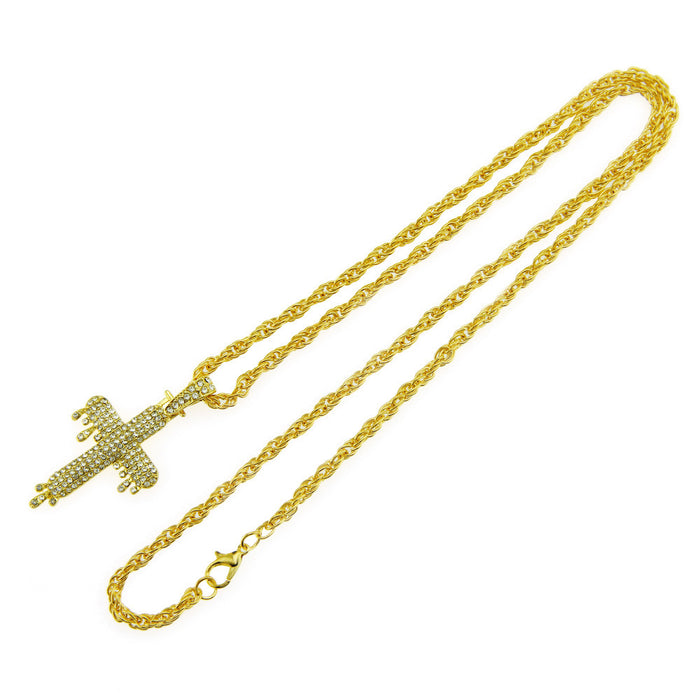 Fashion Hip Hop Diamond Necklace Pendant Jewelry Cross Twist Chain 24"