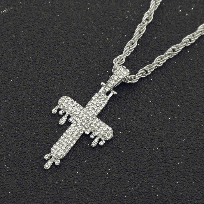 Fashion Hip Hop Diamond Necklace Pendant Jewelry Cross Twist Chain 24"