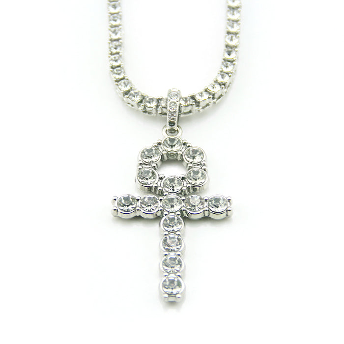 Egyptian Ankh Key Diamond Necklace Pendant Cross Fashion Hip Hop Jewelry 24"