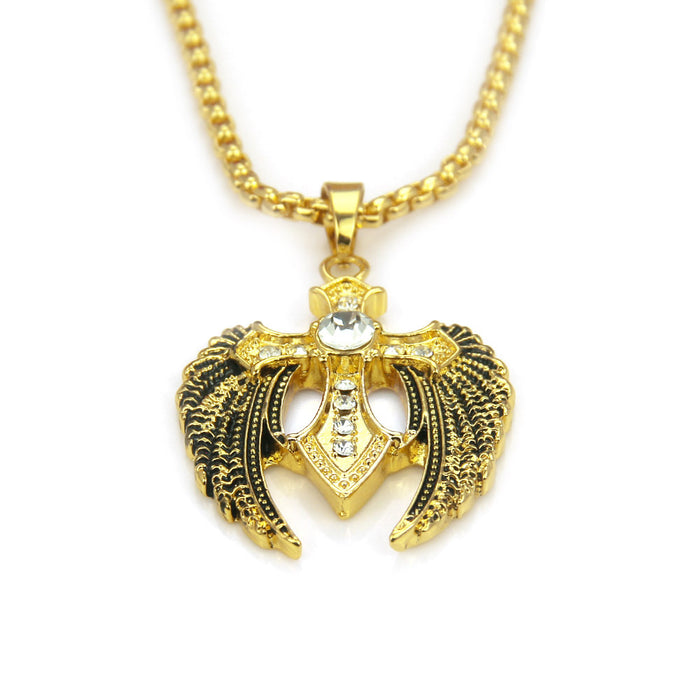 Fashion Hip Hop Diamond Necklace Pendant Punk Jewelry Cross Angel Wings 30"