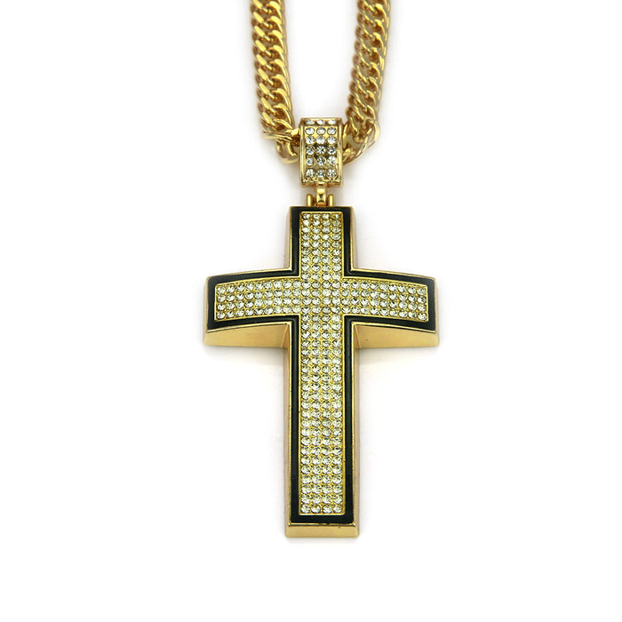 Fashion Hip Hop Diamond Necklace Pendant Jewelry Cross Miami Cuban Chain 30"