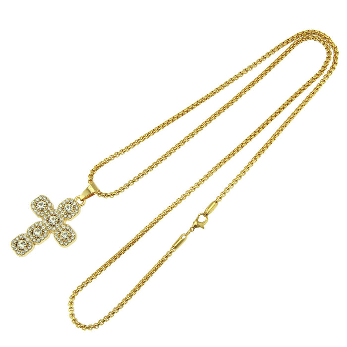 Fashion Hip Hop Diamond Necklace Pendant Cross Punk Jewelry Gold Plated 30"