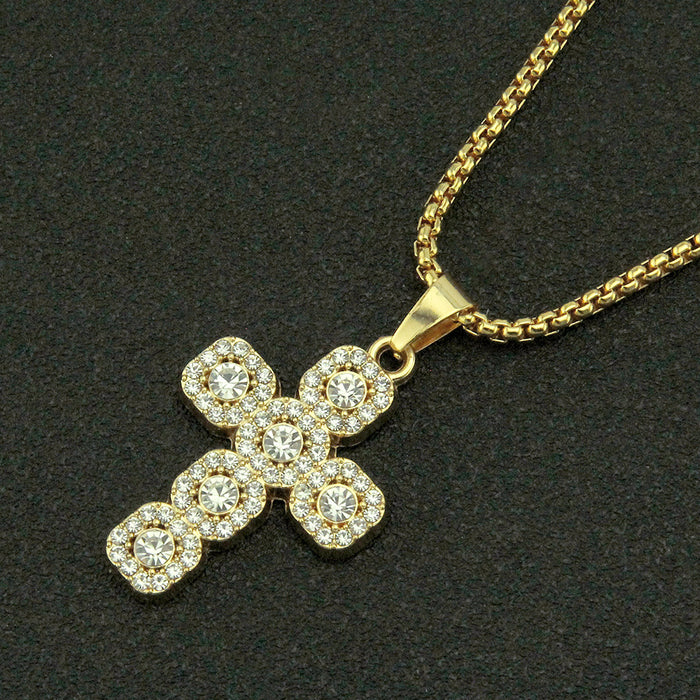 Fashion Hip Hop Diamond Necklace Pendant Cross Punk Jewelry Gold Plated 30"