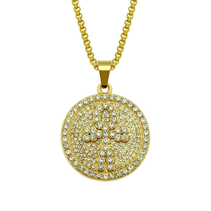 Egyptian Ankh Key Diamond Necklace Pendant Cross Round Fashion Hip Hop Jewelry 30"