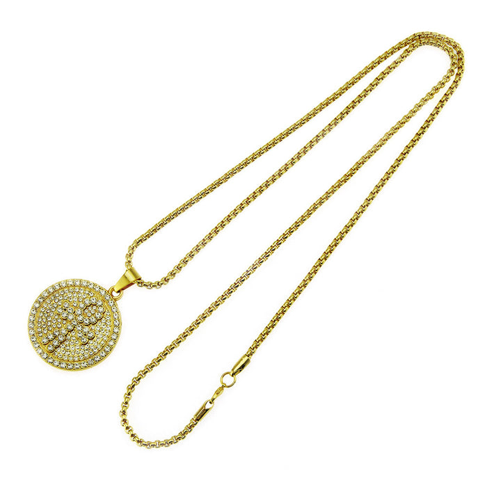 Egyptian Ankh Key Diamond Necklace Pendant Cross Round Fashion Hip Hop Jewelry 30"