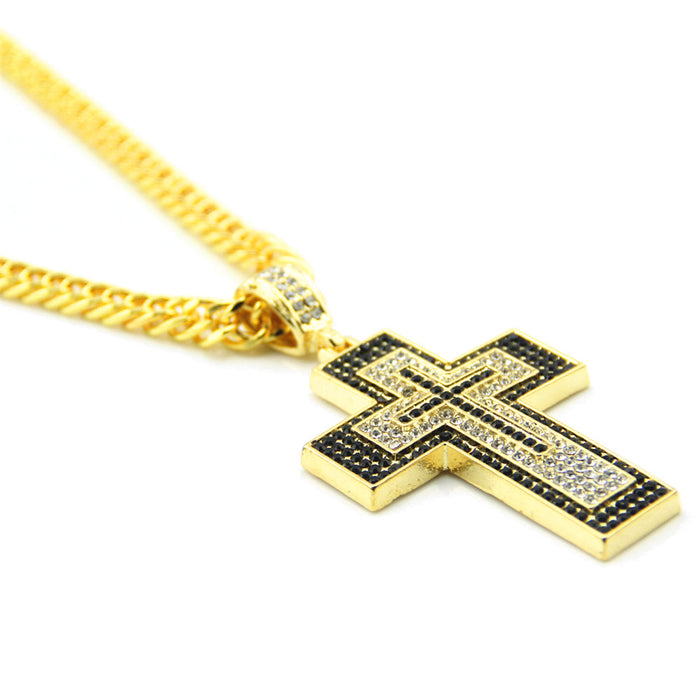 Fashion Hip Hop Diamond Necklace Pendant Jewelry Cross Miami Cuban Chain 35"