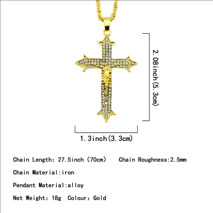 Fashion Hip Hop Diamond Necklace Pendant Jewelry Cross Jesus Religions Gold Plated 28"