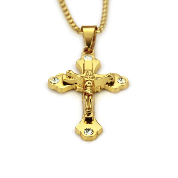 Fashion Hip Hop Diamond Necklace Pendant Jewelry Cross Jesus Religions Gold Plated 30"
