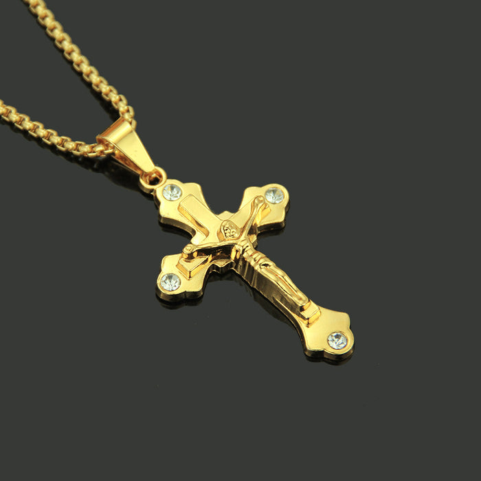 Fashion Hip Hop Diamond Necklace Pendant Jewelry Cross Jesus Religions Gold Plated 30"