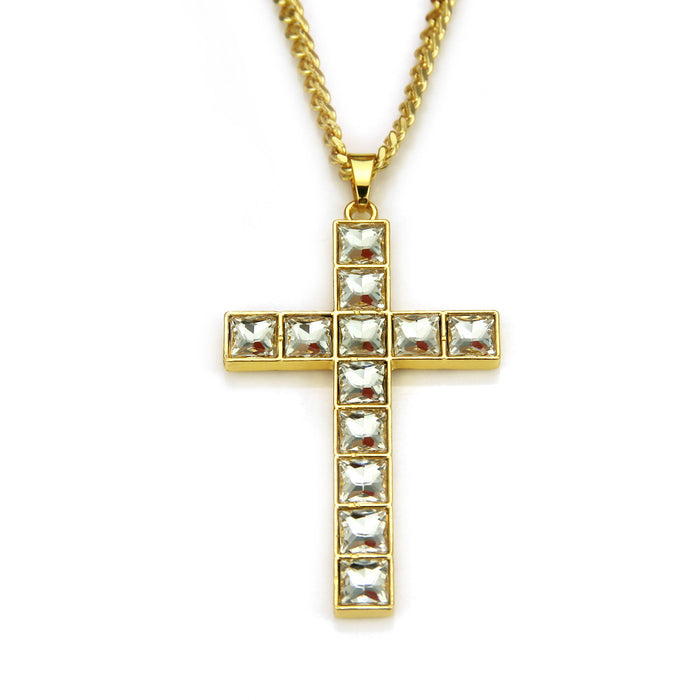 Fashion Hip Hop Diamond Necklace Pendant Jewelry Cross Miami Cuban Chain 30"