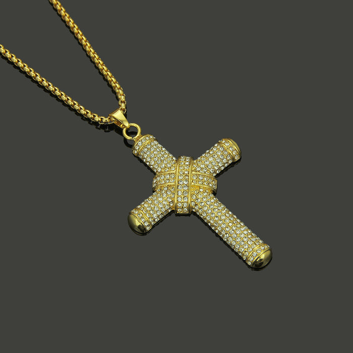 Fashion Hip Hop Diamond Necklace Pendant Jewelry Cross Yellow Gold Plated 30"