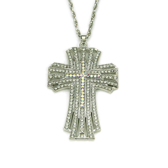 Fashion Hip Hop Diamond Necklace Pendant Jewelry Cross White Gold Plated 26"