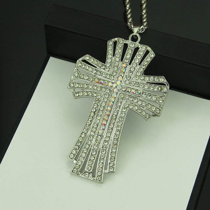 Fashion Hip Hop Diamond Necklace Pendant Jewelry Cross White Gold Plated 26"