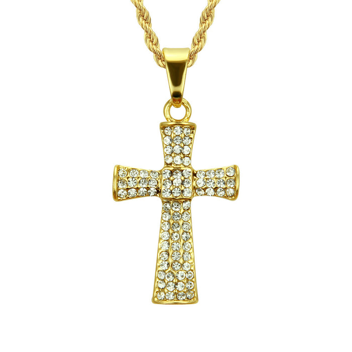 Fashion Hip Hop Diamond Necklace Pendant Jewelry Cross Twist Chain Christian Gold Plated 24"