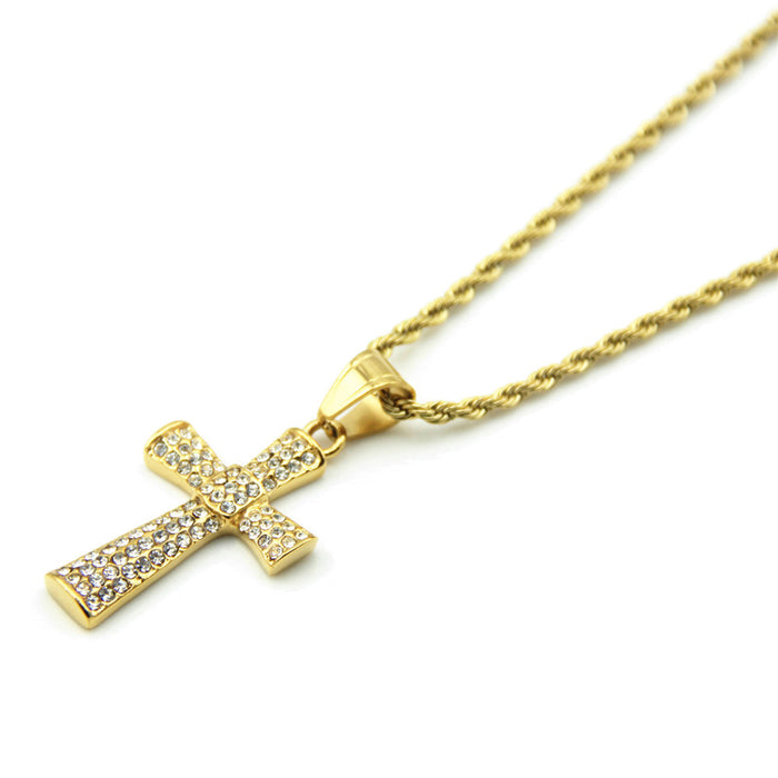 Fashion Hip Hop Diamond Necklace Pendant Jewelry Cross Twist Chain Christian Gold Plated 24"