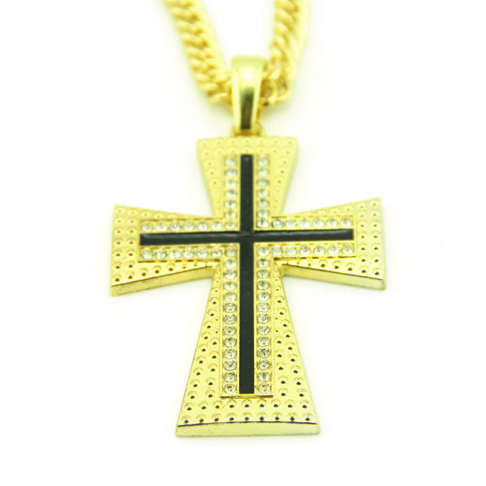 Fashion Hip Hop Diamond Necklace Pendant Jewelry Cross Miami Cuban Chain Christian Gold Plated 35"