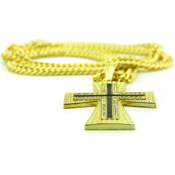 Fashion Hip Hop Diamond Necklace Pendant Jewelry Cross Miami Cuban Chain Christian Gold Plated 35"