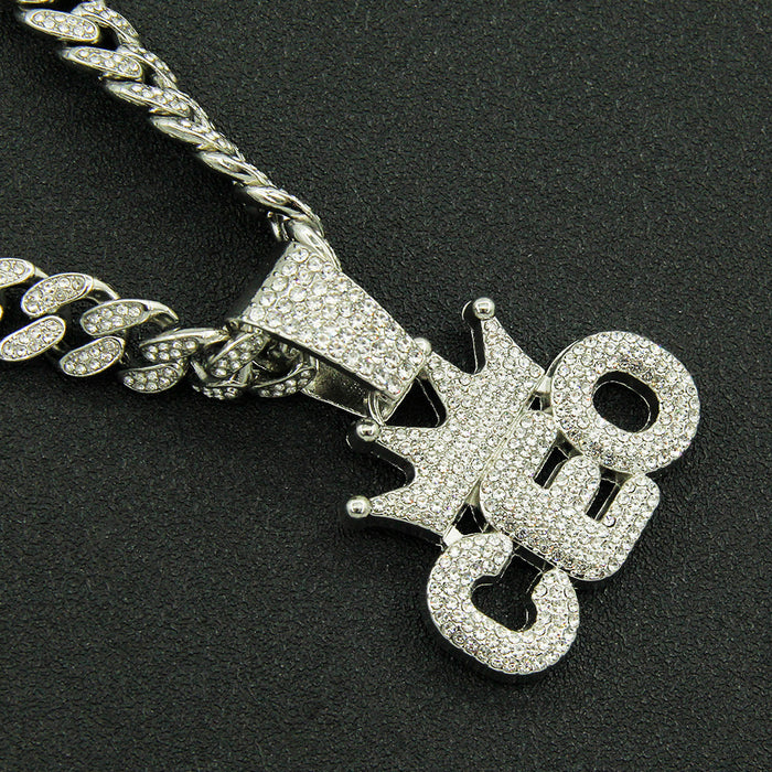 Fashion Hip Hop Diamond Necklace Pendant Punk Jewelry Letters CEO Crown Miami Cuban Chain 20"