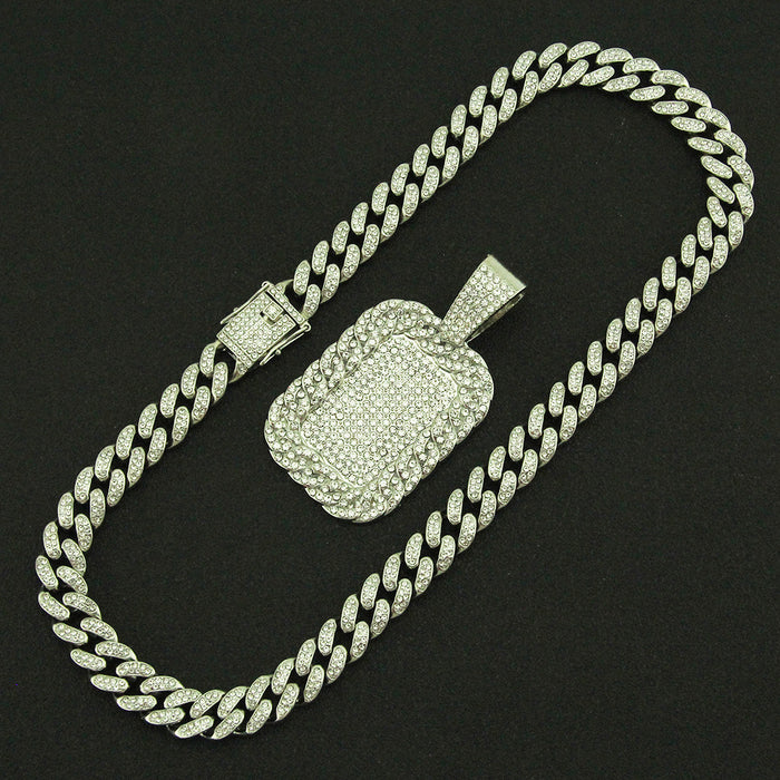 Fashion Hip Hop Diamond Necklace Pendant Punk Jewelry Rectangle Miami Cuban Chain 20"
