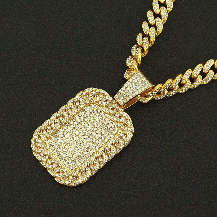 Fashion Hip Hop Diamond Necklace Pendant Punk Jewelry Rectangle Miami Cuban Chain 20"