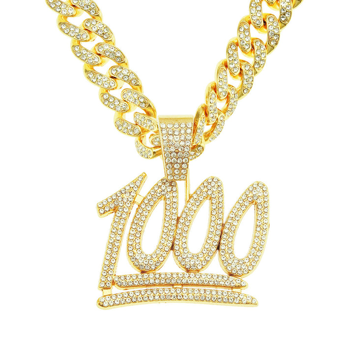 Fashion Hip Hop Diamond Necklace Pendant Punk Lucky Jewelry 1000 Points Miami Cuban Chain 20"