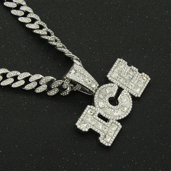 Fashion Hip Hop Diamond Necklace Pendant Punk Jewelry Letters ICE Miami Cuban Chain 20"