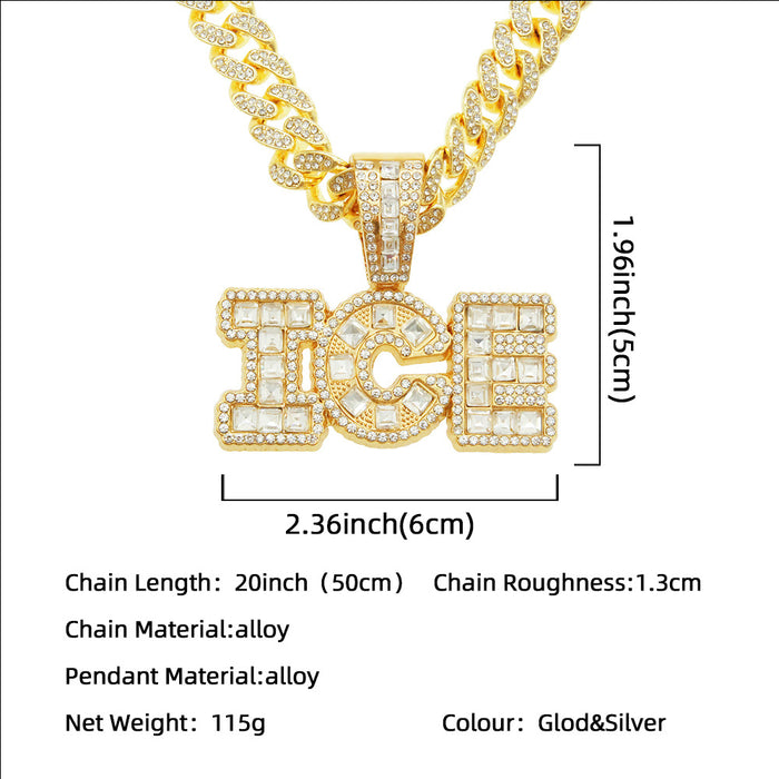 Fashion Hip Hop Diamond Necklace Pendant Punk Jewelry Letters ICE Miami Cuban Chain 20"