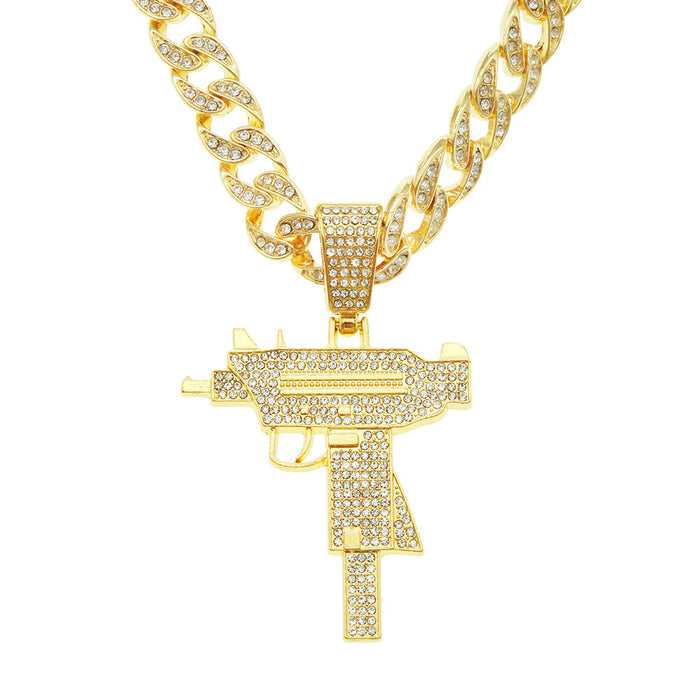 Fashion Hip Hop Diamond Necklace Pendant Punk Jewelry Gun Miami Cuban Chain 20"