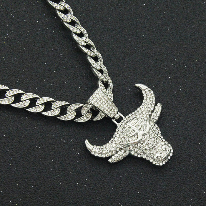 Fashion Hip Hop Diamond Necklace Pendant Punk Jewelry Animals Bull Miami Cuban Chain 20"