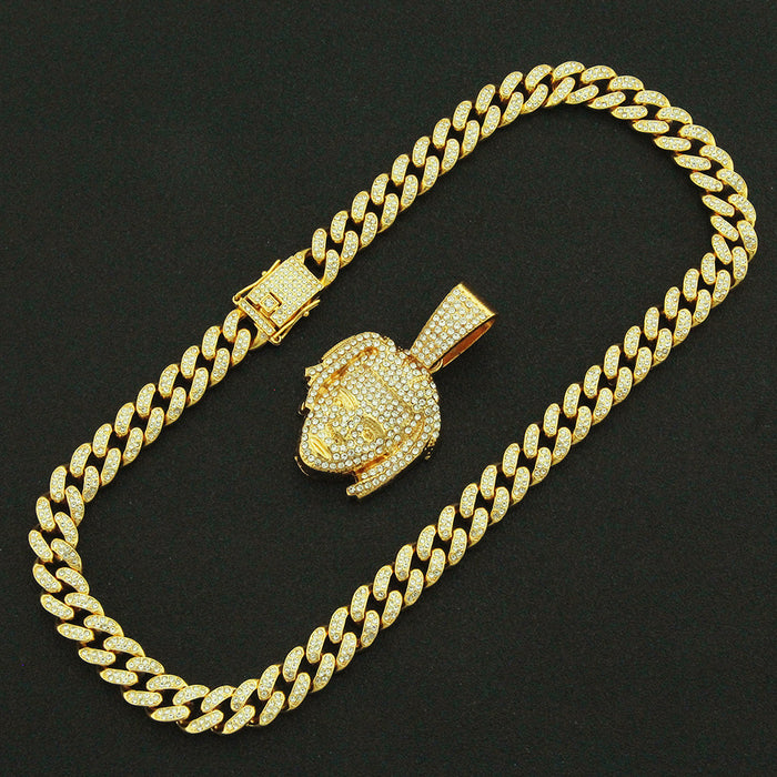 Fashion Hip Hop Diamond Necklace Pendant Punk Jewelry Face Miami Cuban Chain 20"