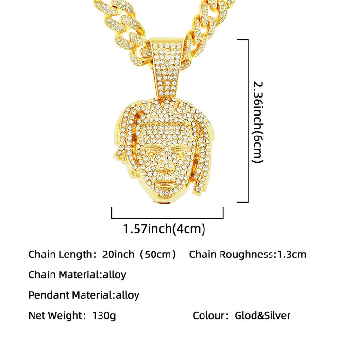 Fashion Hip Hop Diamond Necklace Pendant Punk Jewelry Face Miami Cuban Chain 20"