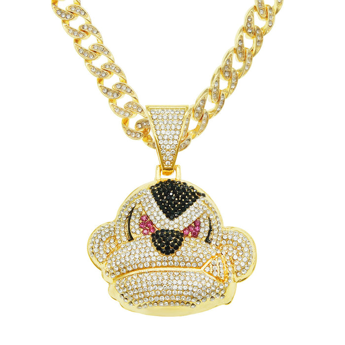 Fashion Hip Hop Diamond Necklace Pendant Punk Jewelry Animals Monkey Miami Cuban Chain 20"