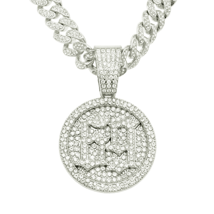 Fashion Hip Hop Diamond Necklace Pendant Punk Number Round Jewelry Miami Cuban Chain 20"