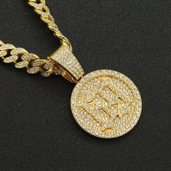 Fashion Hip Hop Diamond Necklace Pendant Punk Number Round Jewelry Miami Cuban Chain 20"