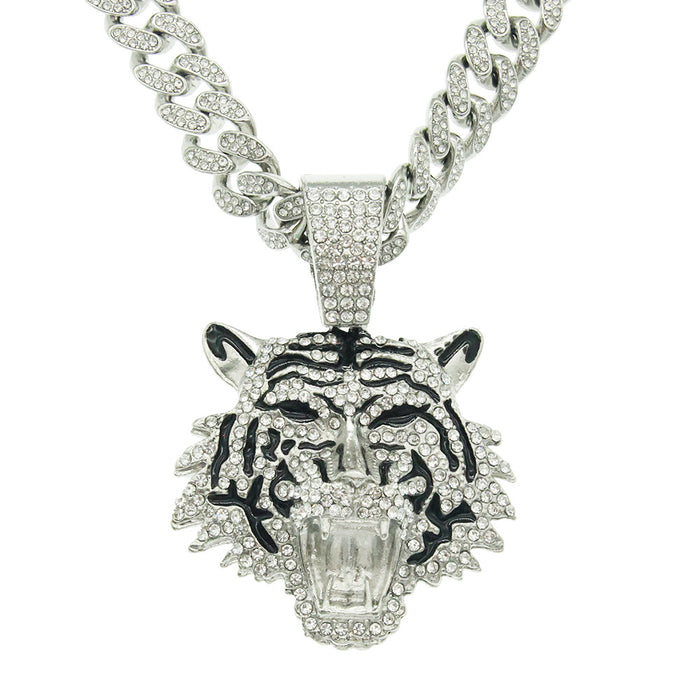 Fashion Hip Hop Diamond Necklace Pendant Punk Jewelry Animals Tiger Miami Cuban Chain 20"