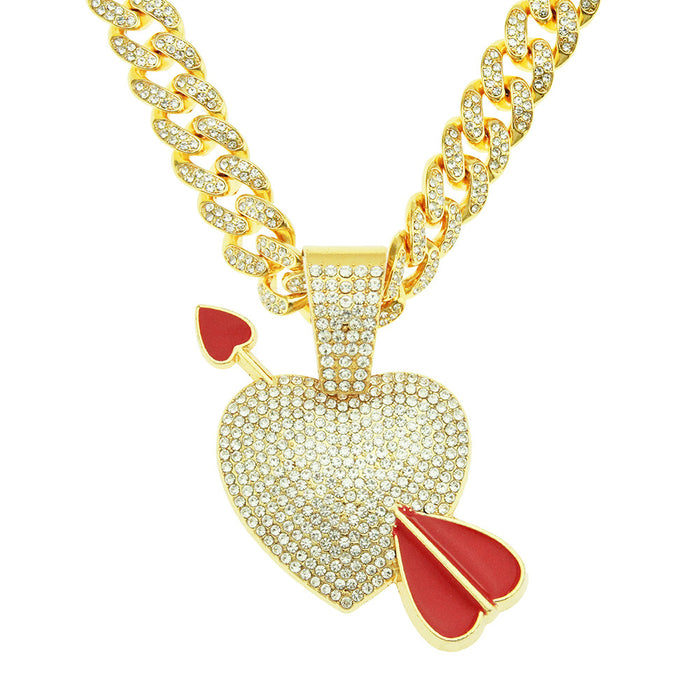 Fashion Hip Hop Diamond Necklace Pendant Punk Jewelry Loving Heart Arrow Miami Cuban Chain 20"