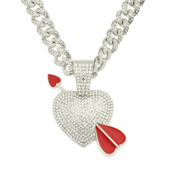 Fashion Hip Hop Diamond Necklace Pendant Punk Jewelry Loving Heart Arrow Miami Cuban Chain 20"