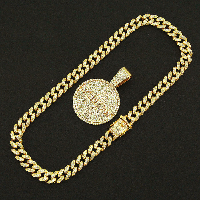 Fashion Hip Hop Diamond Necklace Pendant Letters Round Punk Jewelry Miami Cuban Chain 20"