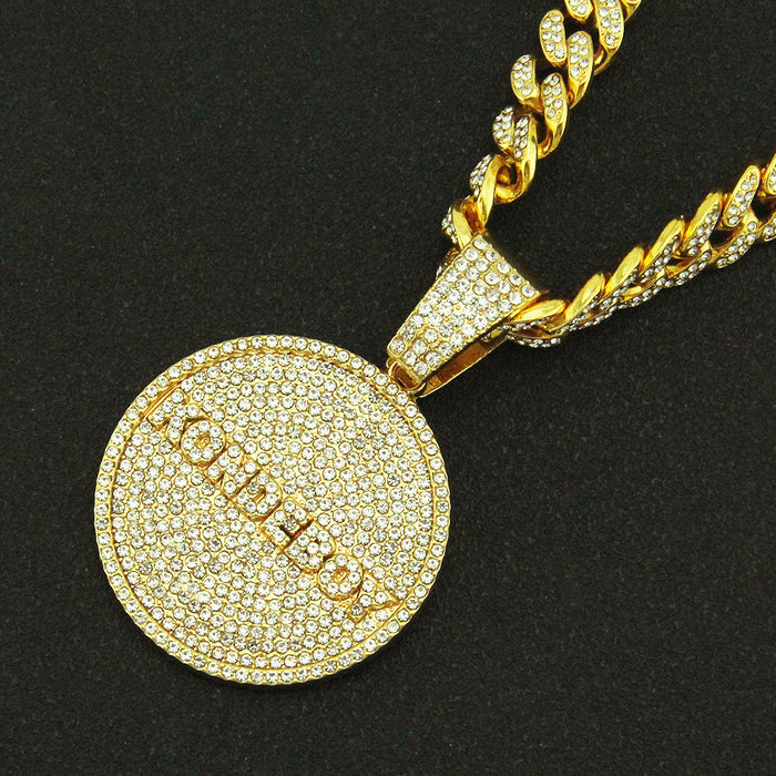 Fashion Hip Hop Diamond Necklace Pendant Letters Round Punk Jewelry Miami Cuban Chain 20"
