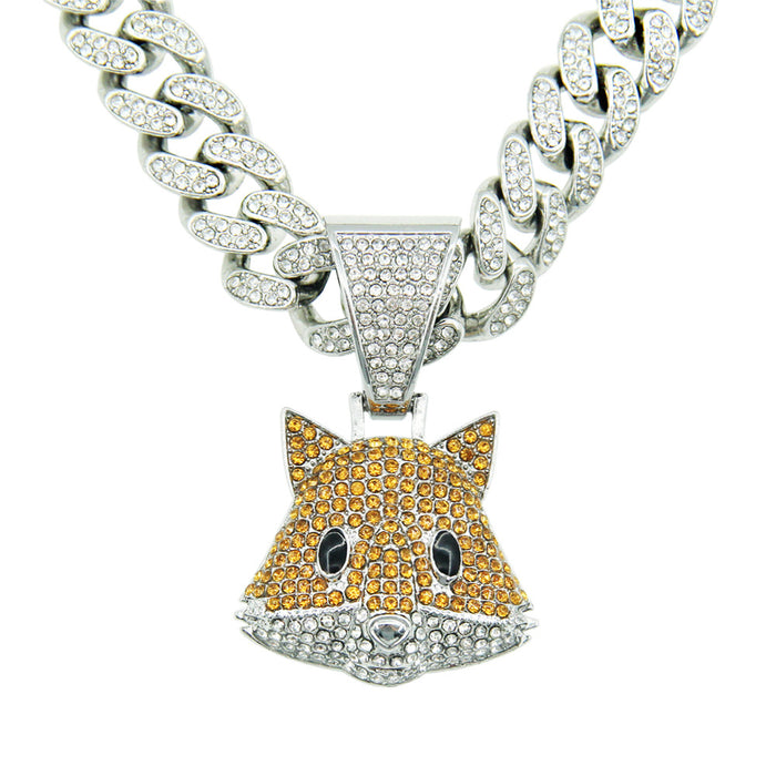 Fashion Hip Hop Diamond Necklace Pendant Punk Jewelry Animals Fox Miami Cuban Chain 20"