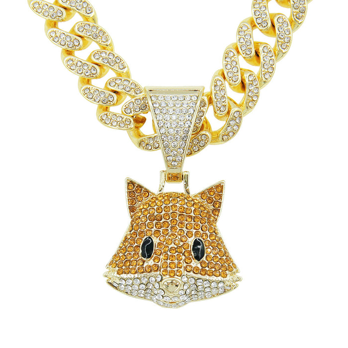 Fashion Hip Hop Diamond Necklace Pendant Punk Jewelry Animals Fox Miami Cuban Chain 20"
