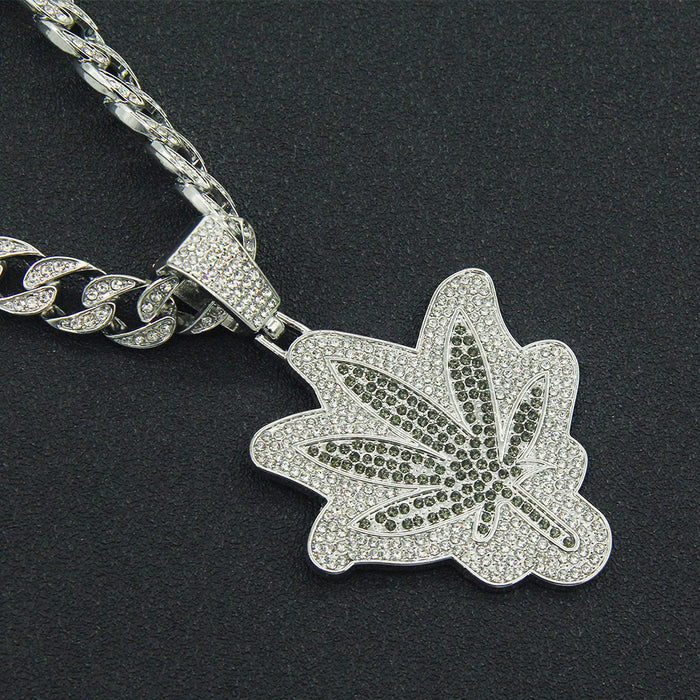 Fashion Hip Hop Diamond Necklace Pendant Punk Jewelry Maple Leaf Miami Cuban Chain 20"