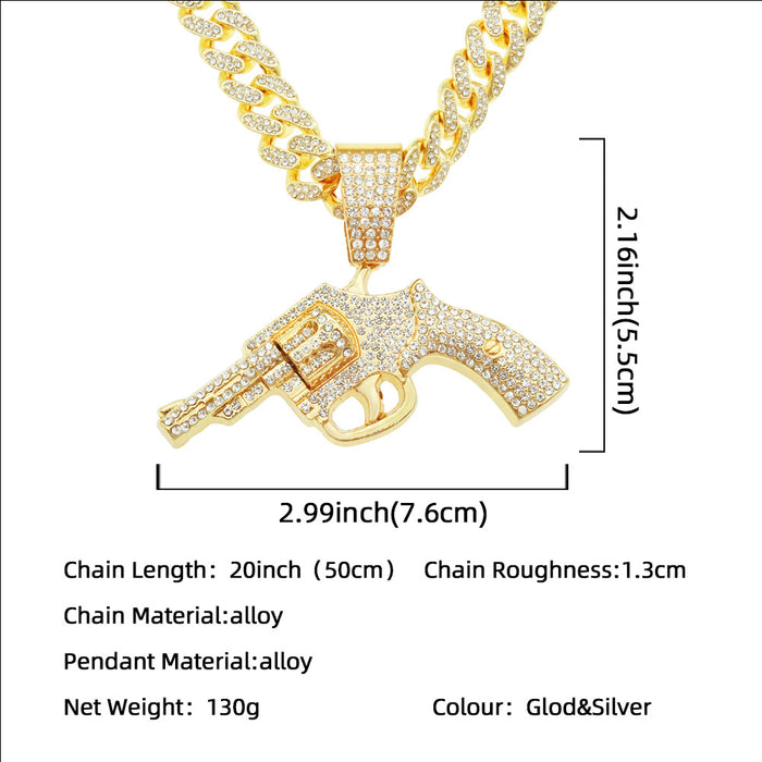 Fashion Hip Hop Diamond Necklace Pendant Punk Jewelry Gun Miami Cuban Chain 20"