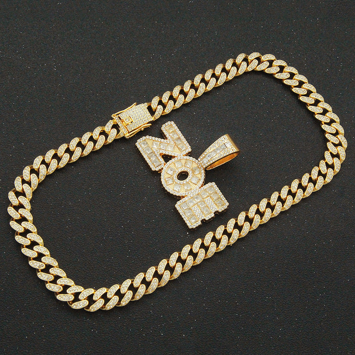 Fashion Hip Hop Diamond Necklace Pendant Punk Jewelry Letters ZOE Miami Cuban Chain 20"