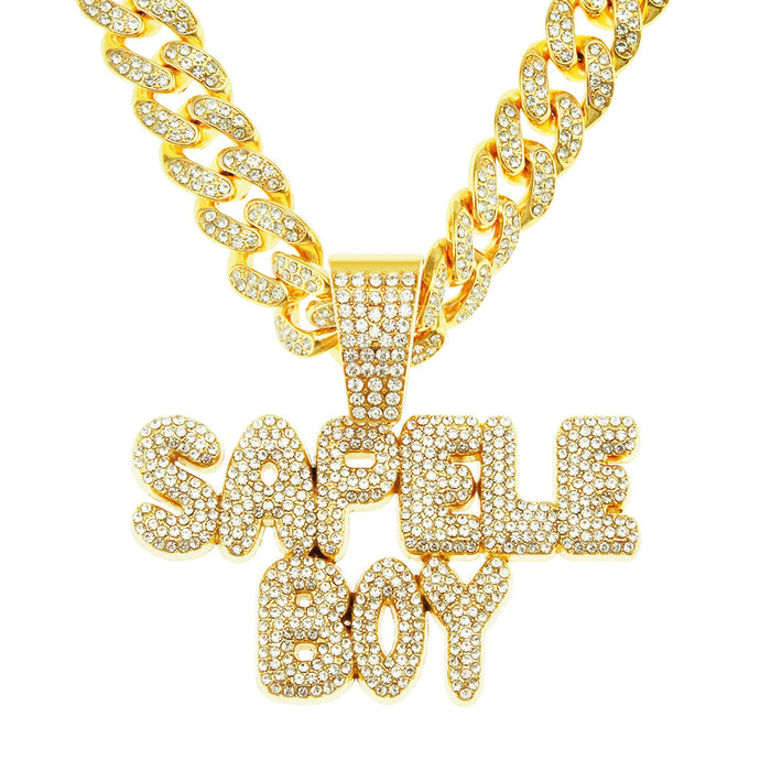 Fashion Hip Hop Diamond Necklace Pendant Punk Jewelry Letters Miami Cuban Chain 20"