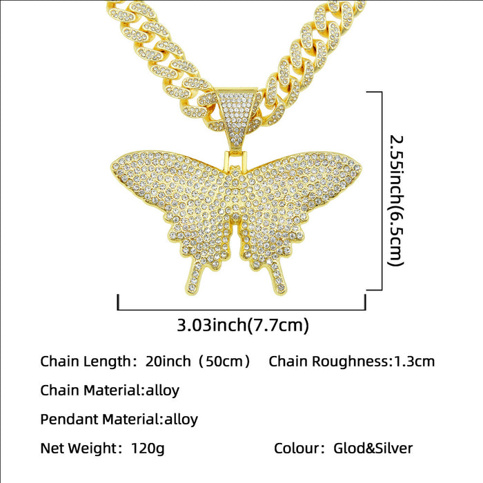 Fashion Hip Hop Diamond Necklace Pendant Punk Jewelry Animals Butterfly Miami Cuban Chain 20"