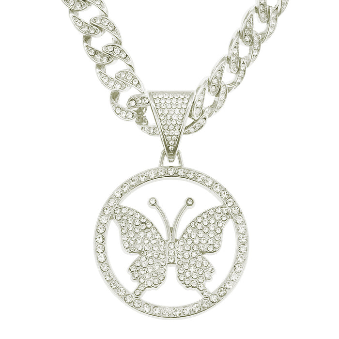 Fashion Hip Hop Diamond Necklace Pendant Punk Jewelry Animals Butterfly Miami Cuban Chain 20"