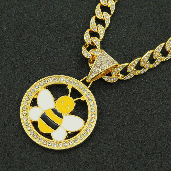 Fashion Hip Hop Diamond Necklace Pendant Punk Jewelry Animals Bee Miami Cuban Chain 20"